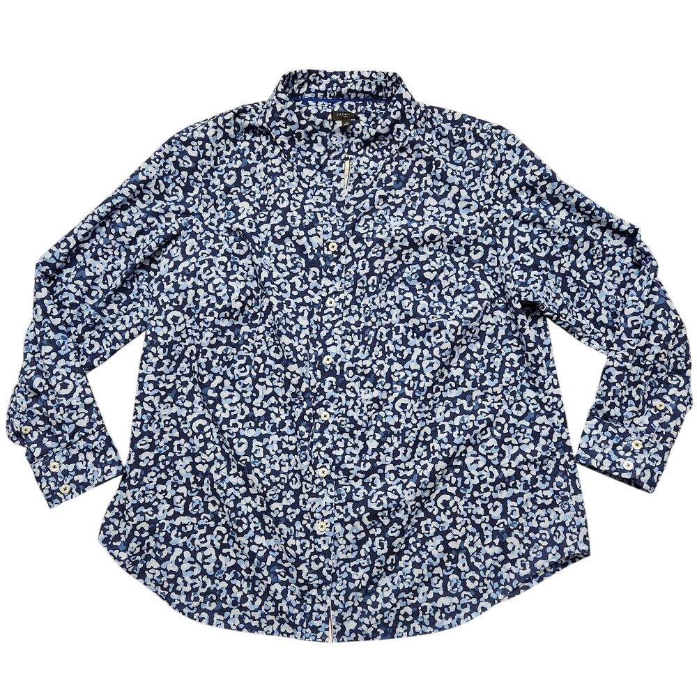 Talbots Blue Leopard Print Button Up Size 1x - image 1